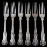 A set of six early Victorian silver King's pattern table forks