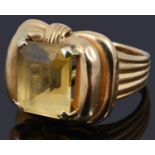 An Art Deco style Continental citrine set cocktail ring