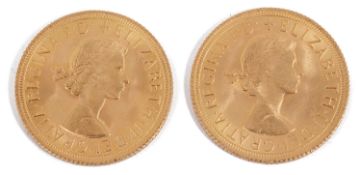 Two Elizabeth II full sovereigns