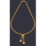 An attractive Etruscan style yellow metal orb tassel necklace, matching the previous lot