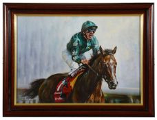 Graham Isom (Brit. b.1945) 'Frankie Dettori at Royal Ascot', oil on canvas