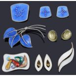 A collection of Scandinavian silver and enamel jewellery