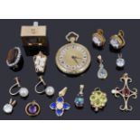 A contemporary Continental Tadena 14K cased fob watch and a collection of mainly gold jewellery