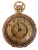 A ladies 18ct gold Swiss open faced keyless pocket watch