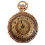 A ladies 18ct gold Swiss open faced keyless pocket watch