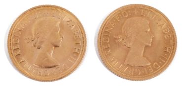 Two Elizabeth II full sovereigns