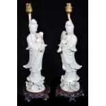 A pair of Chinese blanc de chine figures modelled as Guanyin