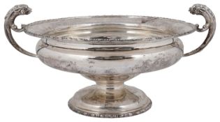 A George V silver twin handled pedestal bowl