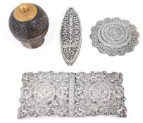 Collection of silver items including a late Vict. silver buckle;others