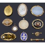 A collection of mainly Victorian brooches and lockets