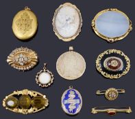 A collection of mainly Victorian brooches and lockets