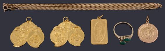 A Chinese 24 carat gold Quan Yin pendant and several other similar items