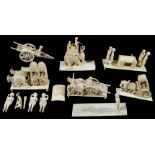 A collection of 19th century Indian carved ivory groups