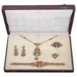 An attractive Austro-Hungarian suite of gem and pearl set Baroque style jewellery