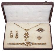 An attractive Austro-Hungarian suite of gem and pearl set Baroque style jewellery