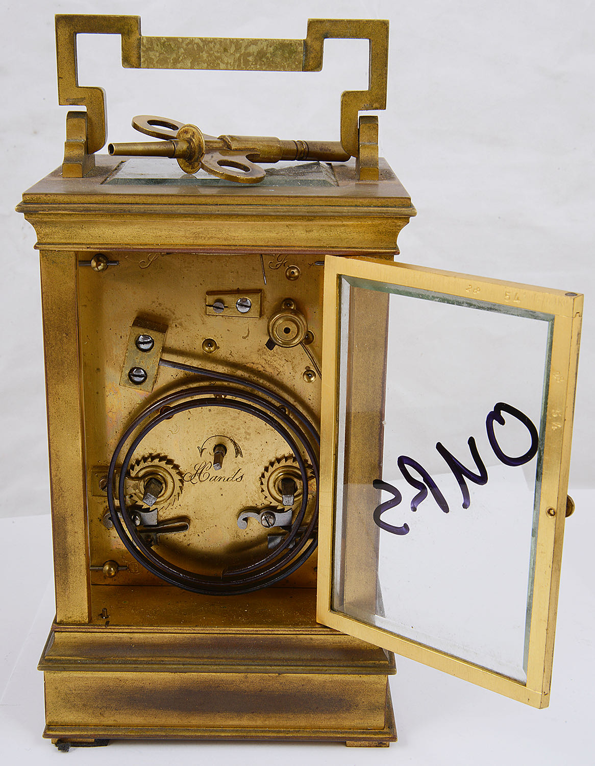 A large late 19th c French four panel ormolu carriage clock retailed by Elkington - Image 2 of 2