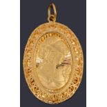 A Chinese 24 carat gold cameo pendant