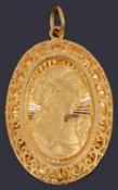 A Chinese 24 carat gold cameo pendant