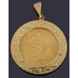 An Edward VII half sovereign pendant