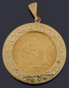 An Edward VII half sovereign pendant