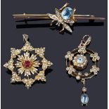 An Edwardian seed pearl and aquamarine drop pendant