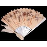 A large cased mother of pearl and silk fan