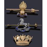 A Royal Artillery enamel sweetheart brooch and two others