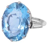 A large attractive aquamarine and diamond set cocktail ring, circa 1940