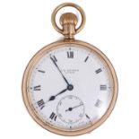 An early 20th century 9ct gold Benson open faced keyless pocket watch