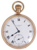 An early 20th century 9ct gold Benson open faced keyless pocket watch