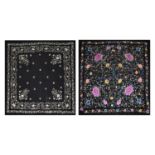 Two early 20th century Chinese embroidered black silk shawls