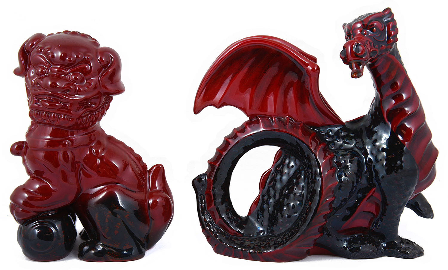 Royal Doulton flambé dragon and Dog of Fo