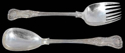 A matched pair of Irish William IV/Vict. silver Kings pattern salad servers