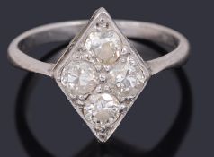 An Art Deco four stone diamond set ring