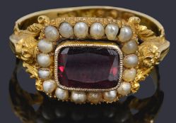 An attractive Georgian garnet and seed pearl ring