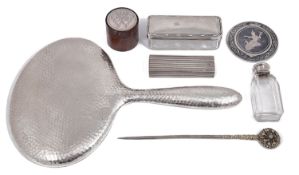 A late Vict. novelty silver hair grip box; other items of silver