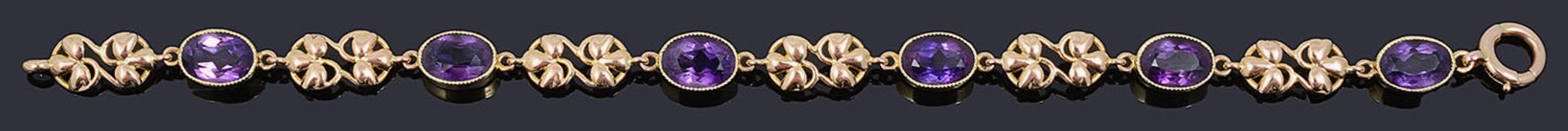 A Murrle Bennett 15ct gold and amethyst set bracelet