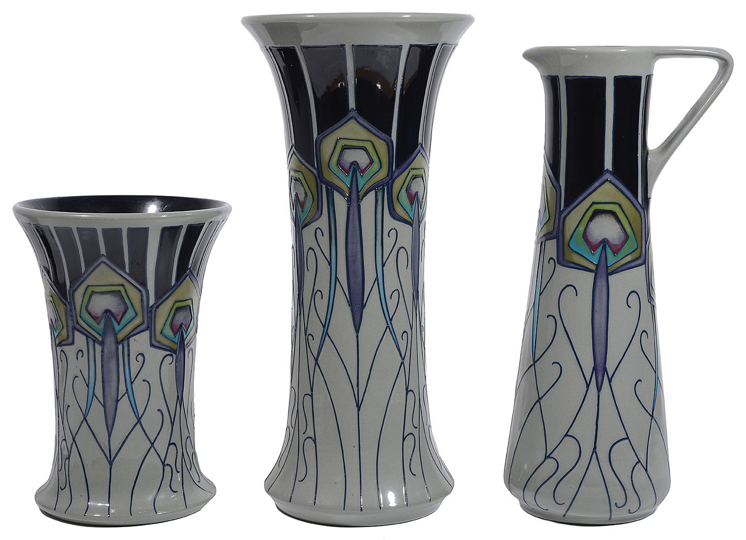 Three pieces of modern Moorcroft pottery in 'Peacock Parade' pattern designed by Nicola Slaney