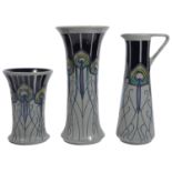 Three pieces of modern Moorcroft pottery in 'Peacock Parade' pattern designed by Nicola Slaney