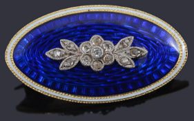 A small Georgian rose diamond set enamel mourning brooch