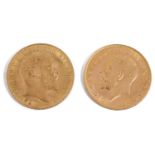 A George V full sovereign and an Edward VII full sovereign