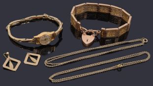 A 9ct rose gold fancy link bracelet, 9ct gold watch and other items