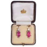 An attractive pair of 19th c natural Burmese ruby and diamond earrings