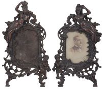 A pair of late Victorian patinated spelter photograph frames