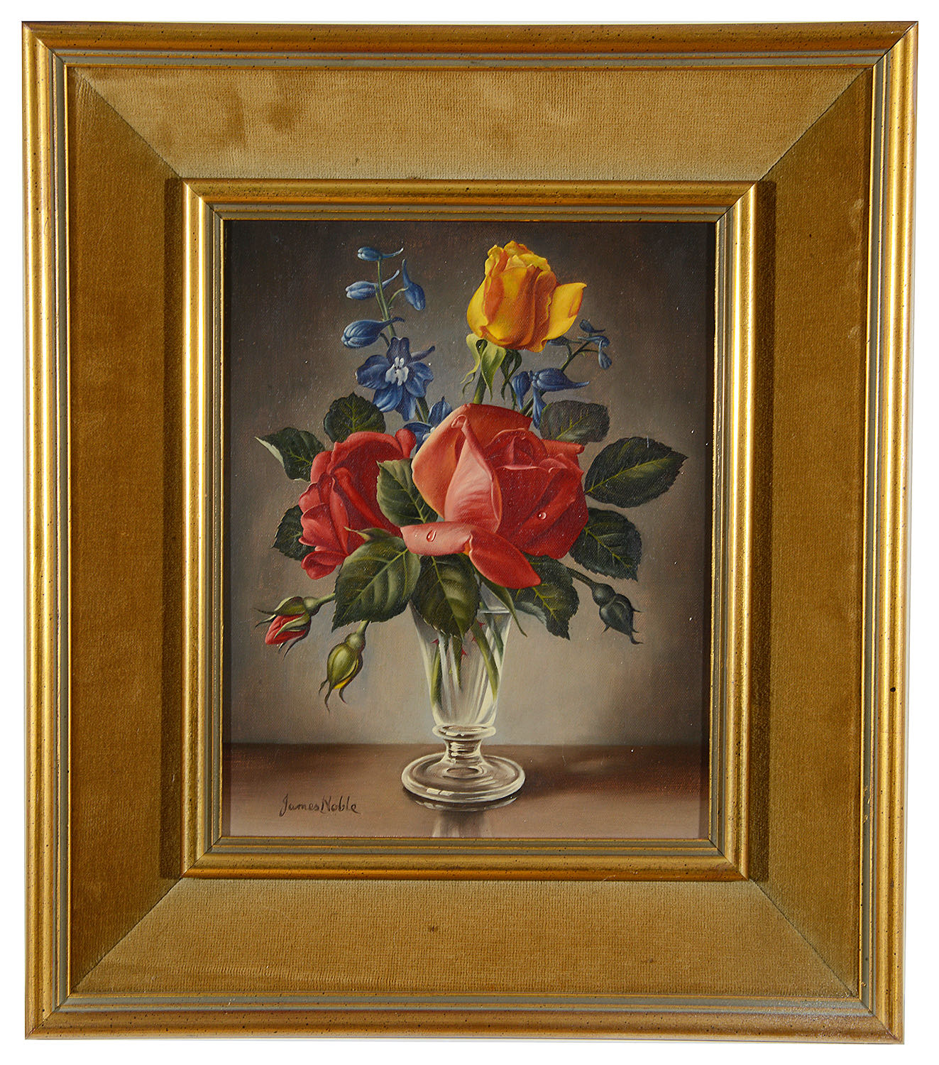 James Noble (Brit. 1919-1989) 'Red and yellow roses', oil on canvas, signed