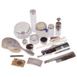 A selection of early 20th c. mostly silver items of vertu and mostly silver dressing table items