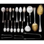 19th century and later silver flatware and sugar tongs