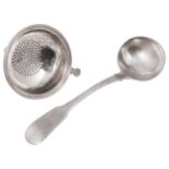 A George III silver wine funnel and a Scottish fiddle pattern sauce ladle
