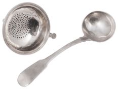 A George III silver wine funnel and a Scottish fiddle pattern sauce ladle