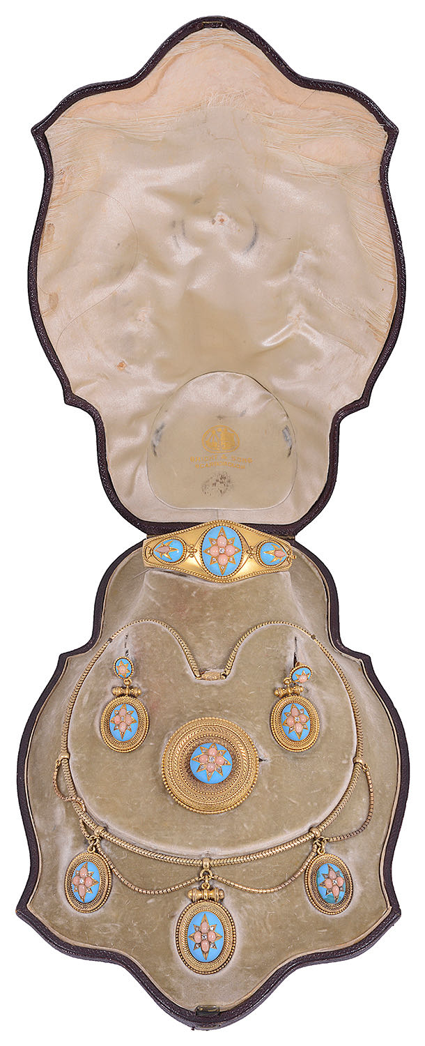 An exquisite mid-Victorian gold, diamond, coral and blue enamel suite, circa 1860s - Image 3 of 7